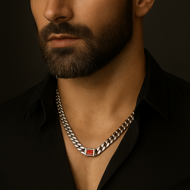 999 Silver Cuban Chain with Ruby Pendant – 8mm